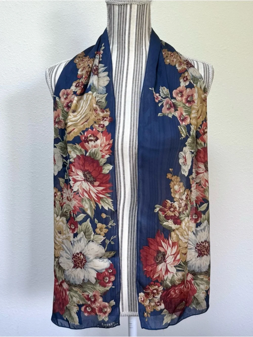 Lauren Ralph Lauren silk floral scarf navy romantic cottagecore